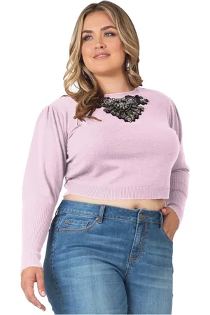 Standards & Practices Plus Size Necklace Trimed Cropped Style Cashmere Sweater
