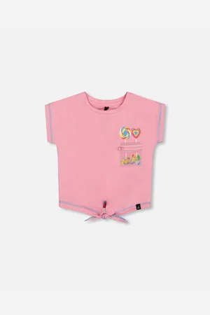 Deux par Deux Big Girls Organic Cotton Tee With Print And Knot