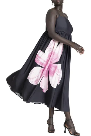 Eloquii Plus Size Printed Flower Maxi Dress