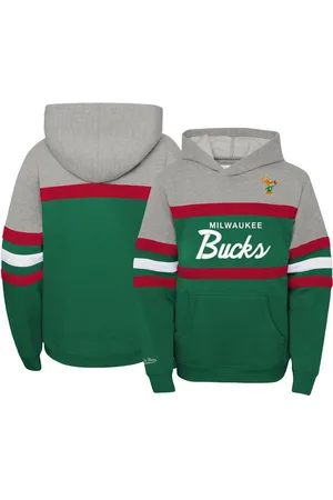 Mitchell & Ness Big Boys and Girls Boys Heather Gray, Green Milwaukee Bucks Hardwood Classics Head Coach Pullover Hoodie - Heather Gray, Green