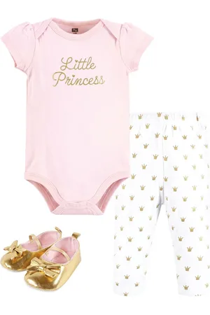 Hudson Baby Girls Hudson Cotton Bodysuit, Pant and Shoe Set, Gold Princess