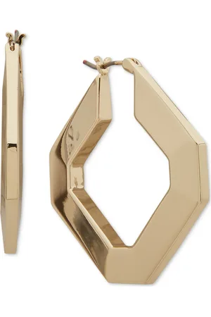 Karl Lagerfeld Tone Medium Faceted Geometric Hoop Earrings, 1.2"