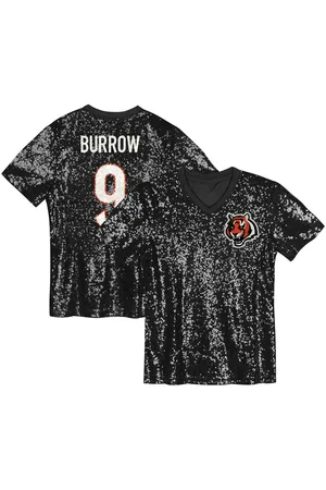 Outerstuff Big Girls Joe Burrow Cincinnati Bengals Sequin V-Neck Fashion Jersey