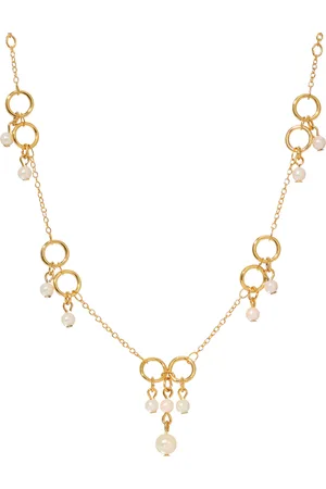 2028 Faux Cultivated Pearl Gold-Tone Circle Station Necklace