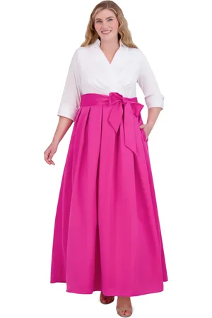 Jessica Howard Plus Size Collared 3/4-Sleeve Gown
