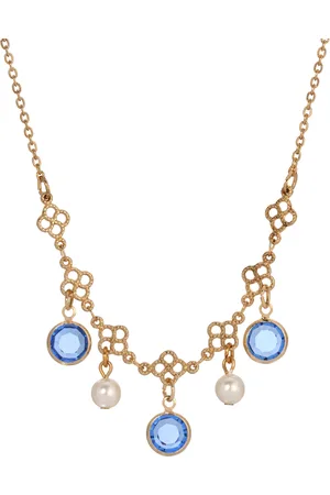 2028 Gold Tone Crystal Faux Cultivated Pearl Bib Necklace