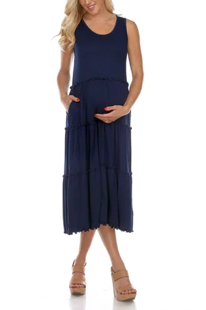 White Mark Maternity Plus Size Scoop Neck Tiered Midi Dress