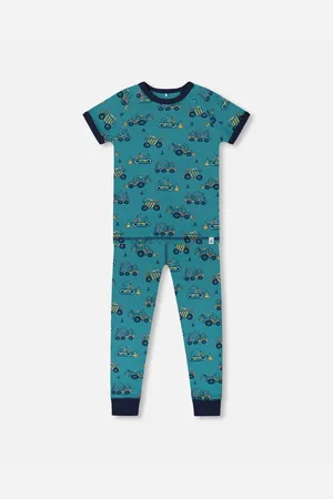 Deux par Deux Big Boys Cotton Two-Piece Short Sleeve Top And Pant Pajama Set