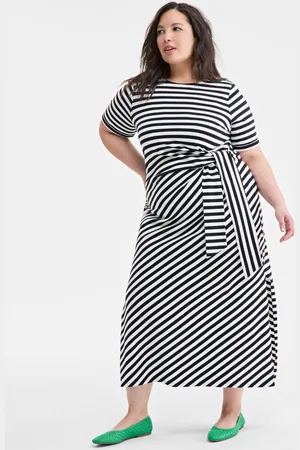 On 34th Trendy Plus Size Knit Ditsy Stripe Wrap Dress, Exclusively at Macy