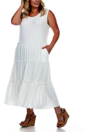White Mark Plus Size Scoop Neck Tiered Midi Dress