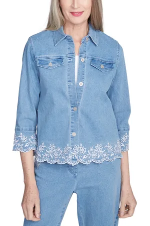 Alfred Dunner Petite Embroidered Scallop-Edge Denim Jacket