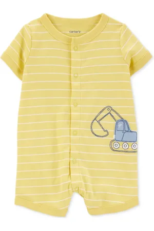 Carters Baby Boys Cotton Short-Sleeve Snap-Up Romper - Yellow/Construction