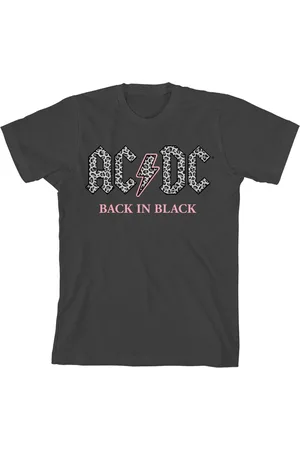 AC/DC Girls Back In Black Gray Leopard Print Logo Crew Neck Short Sleeve Black