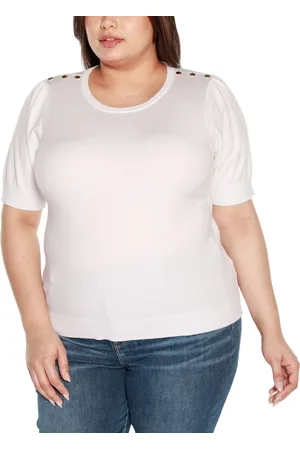 Belldini Plus Size Rivet Detail Puff Sleeve Sweater