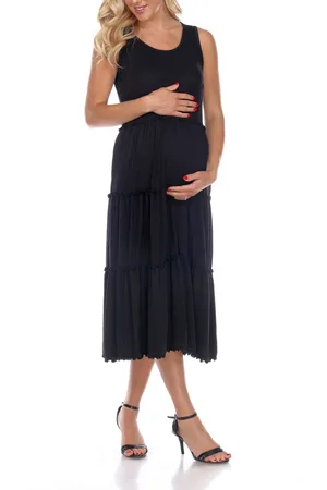White Mark Maternity Plus Size Scoop Neck Tiered Midi Dress