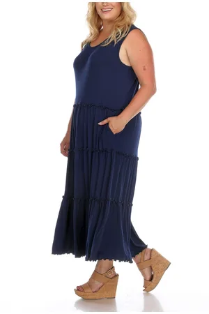 White Mark Plus Size Scoop Neck Tiered Midi Dress