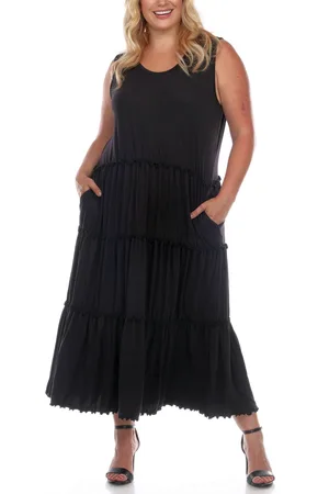 White Mark Plus Size Scoop Neck Tiered Midi Dress