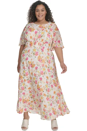 Calvin Klein Plus Size Floral-Print Flutter-Sleeve Maxi Dress