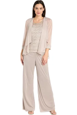 R & M Richards 3-Pc. Jacket, Lace Top & Wide-Leg Pants Set