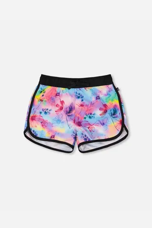 Deux par Deux Girls Printed Swim Shorts Black Background