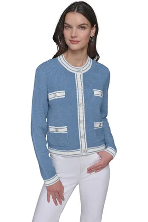Karl Lagerfeld Petite Four-Pocket Tipped Cardigan