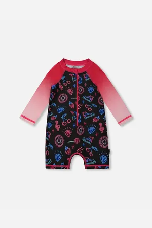 Deux par Deux Girls Printed Long Sleeve One-Piece Rashguard