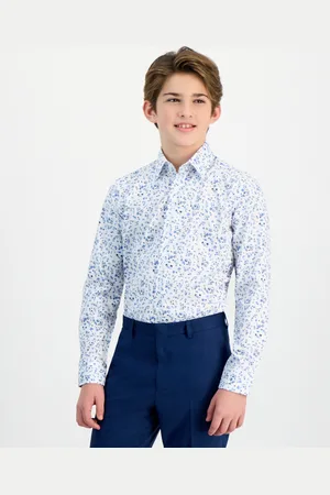 Michael Kors Big Boys Floral-Print Stretch Classic-Fit Dress Shirt