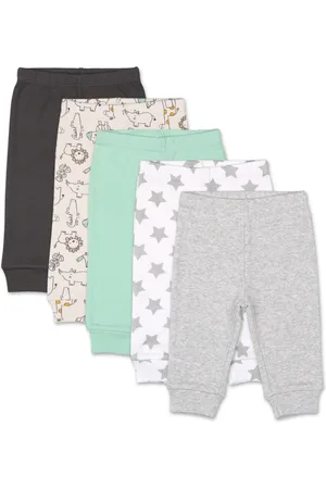 The Peanutshell Baby Boys Pants Set, 5 Pack, Safari, Black, White, Sage, Stars - Grey/ivory/sage