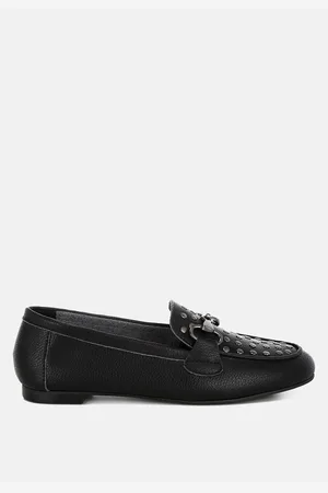 RAG & CO Modaha Horsebit & Studs Embellished Real Leather Loafers