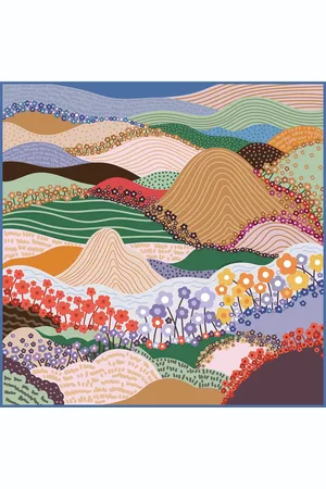 Jessie Zhao New York Double Sided Wool Silk Scarf Of Floral Mountain - Blue / brown