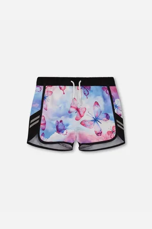Deux par Deux Girls Printed Athletic Short Pink, Blue And Butterflies - Pink, blue and butterflies