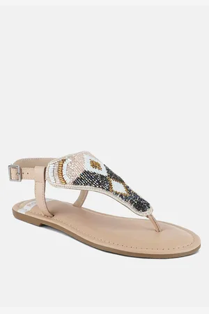RAG & CO Chitra Pin Buckle Beaded Flat Sandals