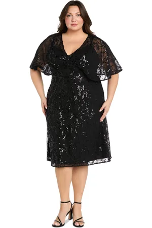 R & M Richards Plus Size Cape-Sleeve Sequin Empire-Waist Dress