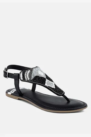 RAG & CO Chitra Pin Buckle Beaded Flat Sandals