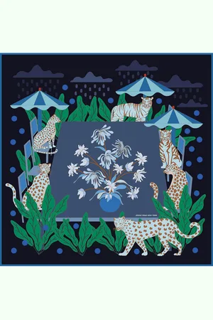Jessie Zhao New York Double Sided Wool Silk Scarf Of Night Banquet - Blue / green