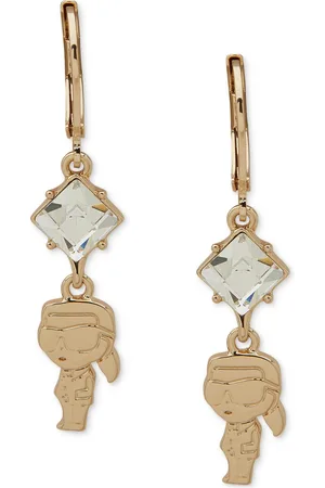 Karl Lagerfeld Gold-Tone Crystal & Karl Double Drop Earrings - Crystal/Silver