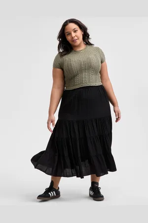And Now This Plus Size Pull-On Tiered Midi Skirt