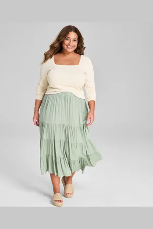 And Now This Plus Size Pull-On Tiered Midi Skirt