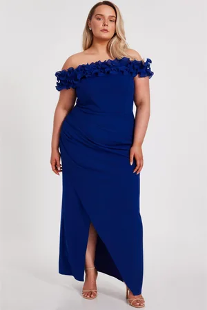 Quiz Plus Size Bardot Ruffle Maxi Dress