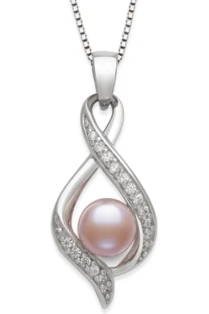 Belle De Mer Dyed Black Peacock Cultured Freshwater Pearl (6-7mm) & Lab Created White Sapphire (1/6 ct. t.w.) Pendant 18" Necklace in Sterling Silver