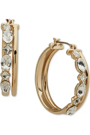 Karl Lagerfeld Gold-Tone Medium Mixed Crystal Double-Row Hoop Earrings, 1.17" - Crystal/Silver