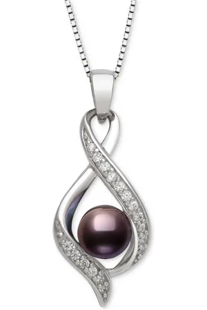 Belle De Mer Dyed Peacock Cultured Freshwater Pearl (6-7mm) & Lab Created White Sapphire (1/6 ct. t.w.) Pendant 18" Necklace in Sterling Silver