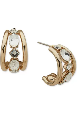 Karl Lagerfeld Gold-Tone Small Mixed Crystal Triple-Split Hoop Earrings, 0.71" - Crystal/Silver