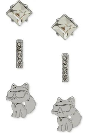 Karl Lagerfeld 3-Pc. Set Crystal & Choupette Stud Earrings