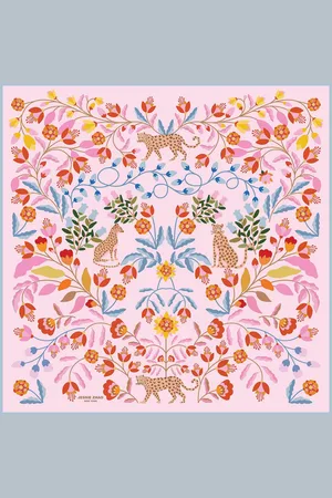 Jessie Zhao New York Double Sided Wool Silk Scarf Of Pink Blossom Jungle - Pink / blue