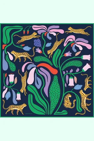 Jessie Zhao New York Double Sided Wool Silk Scarf Of Jungle Night - Green / blue