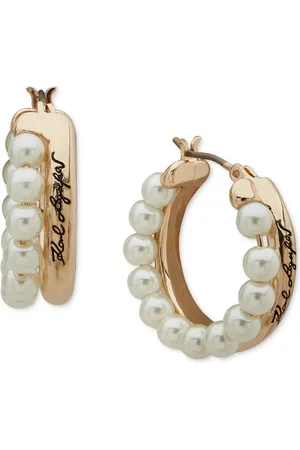 Karl Lagerfeld Gold-Tone Small Imitation Double-Row Hoop Earrings, 0.7"