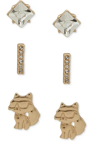 Karl Lagerfeld 3-Pc. Set Crystal & Choupette Stud Earrings