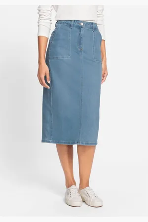Olsen Light Wash Power Stretch Midi Jean Skirt