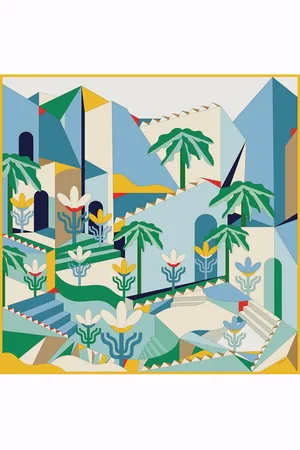Jessie Zhao New York Double Sided Wool Silk Scarf Of Tropical Breeze - Blue / green